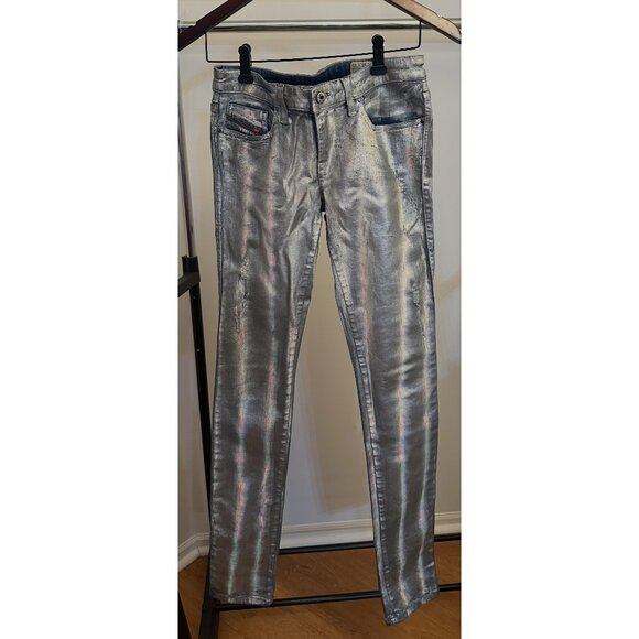 Unique Diesel Holographic Low Waist Skinny Jeans W26 L32 - Picture 1 of 4